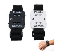 Braccialetto contapunti da tennis, 2 pezzi, regolabile, contatore da tennis per racchette, versatile, per badminton e pallavolo, accessori da tennis per allenamento e competizione (bianco, nero)