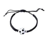 Braccialetto da calcio nero intrecciato con ciondolo a forma di pallone da calcio, in lega, regolabile da 6 a 23 cm, unisex, regalo per tifosi di calcio, si adatta a molti abiti
