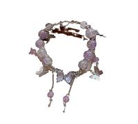 Braccialetto da donna a forma di farfalla con perline viola e nappe a strati con accenti di cristallo, stravaganti gioielli Y2K per uso quotidiano e per feste