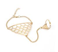Braccialetto da donna alla moda dorato a forma di squame di pesce, catena da schiavo, con anello e imbracatura