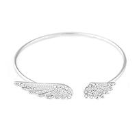 Braccialetto da donna color argento con strass a forma di ali d'angelo, regalo elegante e intelligente