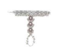 Braccialetto da donna con anello a forma di fiore in stile bohémien, con zirconia cubica rosa, catena a catena per mano schiava, braccialetto zingaro con nappa, per matrimoni, compleanni, feste di