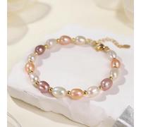 Braccialetto da donna con perle d'acqua dolce, placcato oro 18 carati, ipoallergenico, gioielli classici con perle per matrimoni, feste, abbigliamento quotidiano, confezione regalo di alta qualità