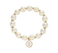 Braccialetto da donna con perle finte con 26 lettere dell'alfabeto, alla moda e versatile, cordoncino elastico con perline per donne e persone care (G L), 18 cm, Perle finte