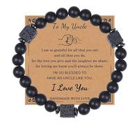 Braccialetto da donna con scritta in inglese "To My Dad Uncle Grandpa Fidanzato", regalo per fidanzato, pietra lavica nera, con biglietto per uomini, adolescenti, braccialetti dell'amicizia per donne