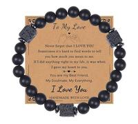 Braccialetto da donna con scritta in inglese "To My Dad Uncle Grandpa Fidanzato", regalo per fidanzato, pietra lavica nera, con biglietto per uomini, adolescenti, braccialetti dell'amicizia per donne