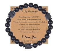 Braccialetto da donna con scritta in inglese "To My Dad Uncle Grandpa Fidanzato", regalo per fidanzato, pietra lavica nera, con biglietto per uomini, adolescenti, braccialetti dell'amicizia per donne