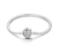 Braccialetto da donna in argento Sterling con chiusura a forma di cuore, braccialetto a catena a serpente, da viaggio, compatibile con ciondoli Pandora, regalo per lei, 18cm/7.1in(fit wrist size 6.3in