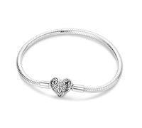 Braccialetto da donna in argento Sterling con chiusura a forma di cuore, braccialetto a catena a serpente, da viaggio, compatibile con ciondoli Pandora, regalo per lei, 17cm/6.7in(fit wrist size 5.9in