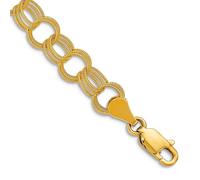 Braccialetto da donna in oro giallo massiccio 10 kt con ciondoli a tripla maglia
