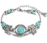 Braccialetto da donna in stile etnico con perle turchesi sintetiche, stile etnico, ciondolo intagliato turchese