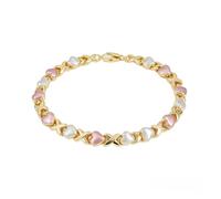 Braccialetto da donna placcato oro 14 K, con ciondolo a forma di cuore, con perle finte bicolore rosa e bianco, gioiello vintage elegante da indossare tutti i giorni, per feste di nozze, regalo ideale