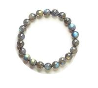 Braccialetto da uomo con labradorite naturale, 7 mm, con perline rotonde colorate in cristallo chiaro, gioielli AAAA, 7mm Round Beads, Metallo, Pietra preziosa naturale di labradorite