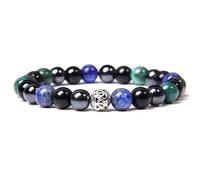 Braccialetto da uomo con perle di ematite e ossidiana nera, in labradorite, lapislazzuli, in lega, 1 pezzo, Pietra
