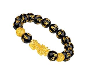 Braccialetto da uomo con perline energetiche in ossidiana nera, 1,2 cm, elastico regolabile, per attirare denaro e | Braccialetto portafortuna fatto a mano, regalo di successo per uomini