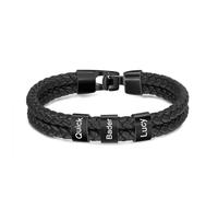 Braccialetto da Uomo Personalizzato con 1-5 Nomi Bracciale in Pelle per Uomo Regalo per la Festa del Papà, Natale, Compleanno (B-3 name)