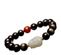 Braccialetto della ricchezza in ossidiana nera Fen Bracciale in ossidiana, bracciale Pixiu da 12 mm, perle di Buddha naturali, bracciale in giada Hetian, talismano for meditazione Reiki, prosperità, d