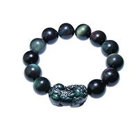 Braccialetto della ricchezza in ossidiana nera Fen Bracciale in ossidiana, bracciale Piyao con pietra preziosa in ossidiana nera naturale, braccialetto energetico regolabile con perline elastiche, all