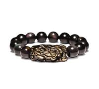 Braccialetto della ricchezza in ossidiana nera Fen Bracciale in ossidiana, braccialetto spirituale in ossidiana dorata naturale, amuleto portafortuna, regolabile, for allontanare il male, uomo e donna