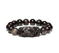 Braccialetto della ricchezza in ossidiana nera Fen Bracciale in ossidiana, braccialetto spirituale in ossidiana dorata naturale, amuleto portafortuna, regolabile, for allontanare il male, uomo e donna