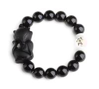Braccialetto della ricchezza in ossidiana nera Fen Bracciale in ossidiana, perle di ossidiana naturale smerigliata, braccialetto di cristallo di volpe, braccialetto Feng Shui for uomo/donna, talismano