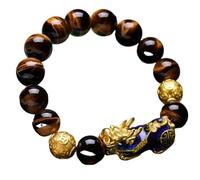 Braccialetto della ricchezza in ossidiana nera Fen Bracciale in ossidiana, perline di agata naturale, occhio di tigre, meditazione Reiki, allontana gli spiriti maligni, porta prosperità.(D-10MM)