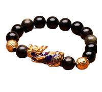 Braccialetto della ricchezza in ossidiana nera Fen Bracciale in ossidiana, perline di agata naturale, occhio di tigre, meditazione Reiki, allontana gli spiriti maligni, porta prosperità.(F-10MM)