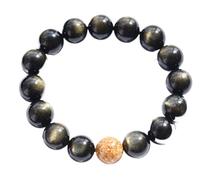 Braccialetto della ricchezza in ossidiana nera Fen Bracciale in ossidiana, perline distanziatrici dorate in lamina d'oro e ossidiana dorata, braccialetto elastico con perline Feng Shui, amuleto spirit