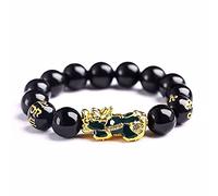 Braccialetto della ricchezza in ossidiana nera Fen Bracciale in ossidiana, Piyao Bracciale in cristallo di ossidiana nera naturale con sei parole for protezione, Feng Shui, ricchezza, braccialetto in