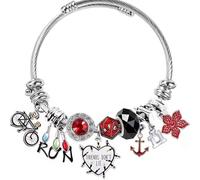 Braccialetto dell'amicizia con ciondoli a tema bici "Run" con gemme rosse, cuore "Friends Don'T Lie" con ventole molto adatte, leggero e portatile, adatto per l'uso quotidiano