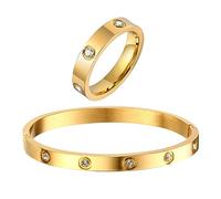 Braccialetto dell'amicizia da donna placcato oro 18 carati, con zirconia cubica, set di gioielli, per matrimoni, feste, Natale, San Valentino, compleanni, per la fidanzata, 18 cm (7.08 inches