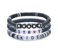 Braccialetto dell'amicizia in ceramica morbida, set di 3 braccialetti ispirati a K-POP Stray-Kids, lettere nere e grigie, gioielli impilabili, accessori musicali per fan