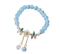 Braccialetto dell'amicizia per bambini con fiore di cristallo e perline in vetro, regolabile, gioiello delicato per ragazze e nonne, Misura unica, Plastica