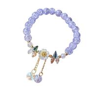 Braccialetto dell'amicizia per bambini con fiore di cristallo e perline in vetro, regolabile, gioiello delicato per ragazze e nonne, Misura unica, Plastica