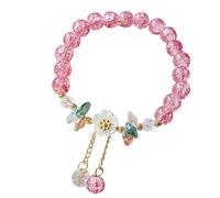 Braccialetto dell'amicizia per bambini con fiore di cristallo e perline in vetro, regolabile, gioiello delicato per ragazze e nonne, Misura unica, Plastica
