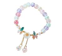 Braccialetto dell'amicizia per bambini con fiore di cristallo e perline in vetro, regolabile, gioiello delicato per ragazze e nonne, Misura unica, Plastica