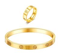 Braccialetto dell'amicizia placcato oro 18 carati con anello set di gioielli da donna in acciaio inox bracciale ovale semplice incernierato pietre di zirconia cubica braccialetto braccialetto