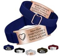 Braccialetto di allerta medica personalizzato - Braccialetto identificativo di emergenza personalizzato con incisione cinturino in nylon regolabile, regalo per donne/uomini, 11-21cm, Nessuna pietra