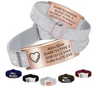 Braccialetto di allerta medica personalizzato - Braccialetto identificativo di emergenza personalizzato con incisione cinturino in nylon regolabile, regalo per donne/uomini, 11-21cm, Nessuna pietra