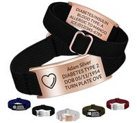 Braccialetto di allerta medica personalizzato - Braccialetto identificativo di emergenza personalizzato con incisione cinturino in nylon regolabile, regalo per donne/uomini, 11-21cm, Nessuna pietra