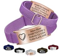 Braccialetto di allerta medica personalizzato - Braccialetto identificativo di emergenza personalizzato con incisione cinturino in nylon regolabile, regalo per donne/uomini, 11-21cm, Nessuna pietra