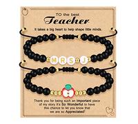 Braccialetto di apprezzamento dell'insegnante, regalo per le donne, braccialetti con perline iniziali per il ritorno a scuola, regalo per insegnanti, 2 pezzi, regalo di laurea, compleanno
