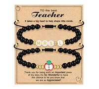 Braccialetto di apprezzamento dell'insegnante, regalo per le donne, braccialetti con perline iniziali per il ritorno a scuola, regalo per insegnanti, 2 pezzi, regalo di laurea, compleanno