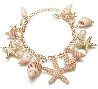 Braccialetto di cavigliera del piede della spiaggia di estate dei braccialetti della perla sintetica delle stelle marine della conchiglia di mare per le donne Bello e attraente