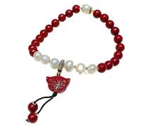 Braccialetto di cinabro Cinnabar Tiger Bracciale di perle d'acqua dolce di cristallo bianco Catena di perline Talismano di ricchezza Feng Shui for l'anno della tigre 2022 contro gli spiriti maligni fo