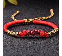 Braccialetto di cinabro Feng Shui Lucky Pixiu/Piyao Bracciale Bracciale treccia di cinabro naturale Guarigione Cristallo Portafortuna Attira buona fortuna Soldi Amore Braccialetto Gioielli Regalo