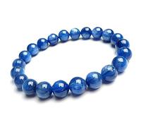 braccialetto di fascino Bracciale con perline rotonde blu elasticizzate in cristallo di cianite naturale genuino da 8 mm AAAA