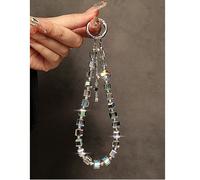 Braccialetto di lusso con perline di cristallo, cinturino per polso, supporto per custodia del telefono, portachiavi, ciondolo per borsa con nappina casuale in oro o argento rosa,Colorato,grigio bluAB