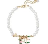 Braccialetto di perle con charm a forma di mazza da golf, borsa e bandiera, regolabile, color oro, per gli amanti del golf