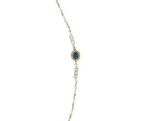Braccialetto di perle d'acqua dolce con zaffiro centrale da 0,9 cm, catena in oro regolabile da 20,3 cm, gioiello di perle regalo per lei, per look quotidiano e elegante